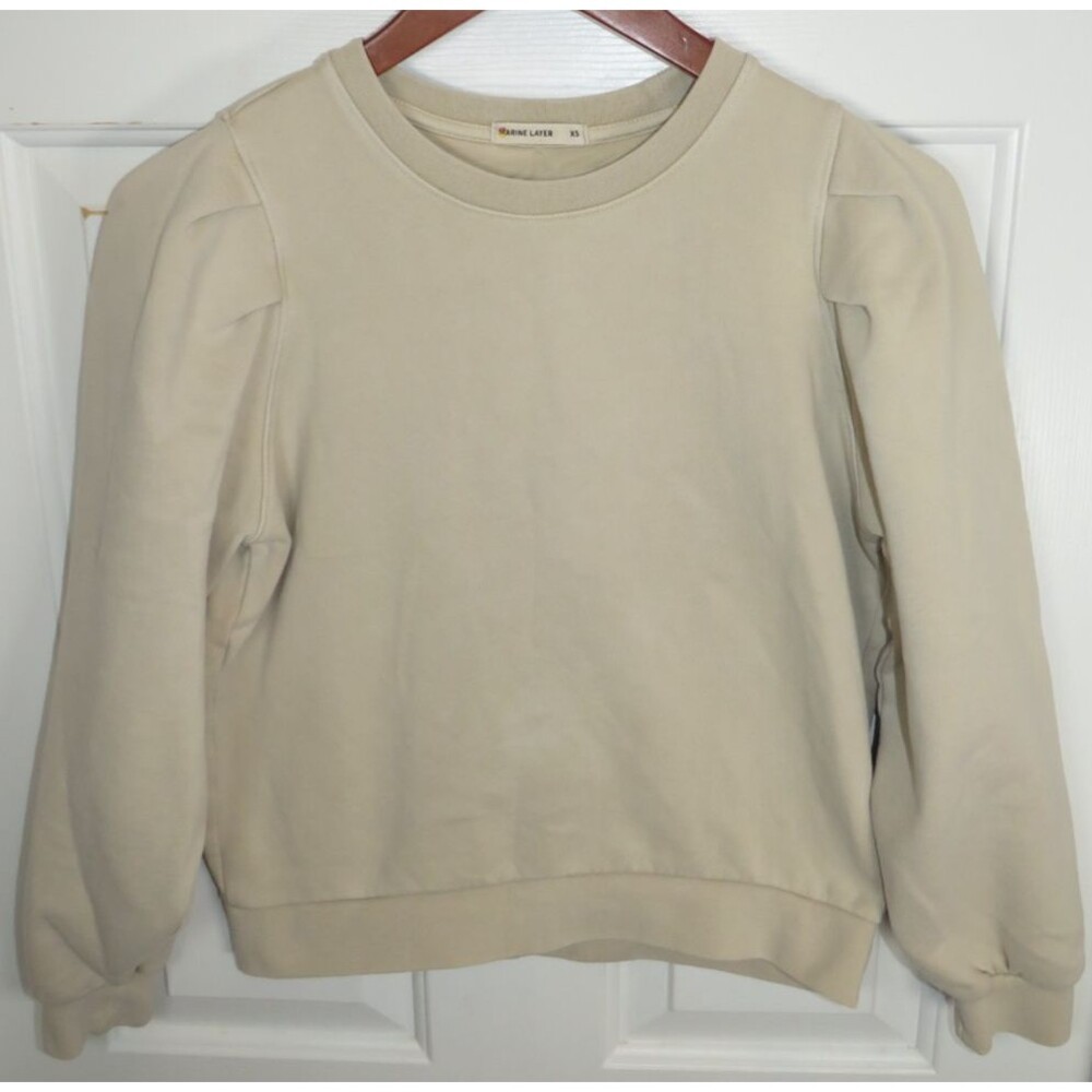 Marine Layer Enya Puff Sleeve Sweatshirt Antique Cream Women's Size XS*